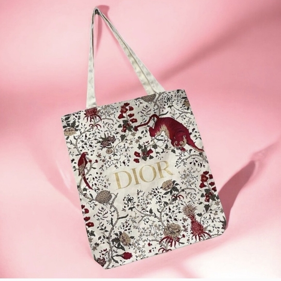 Dior Handbags - GWP Dior Floral Canvas Tote Bag - Cream and Red NWT